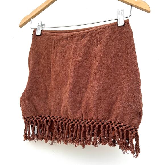 Savannah Morrow Fringe Mini Skirt Knit Rust Boho Small Bohemian Festival - Picture 5 of 10
